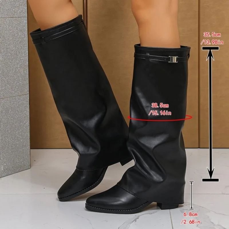 

Leather High Boots Women Knee High Pointer Toe Heels Shoes Woman Trend Chelsea Boots New Pumps Mujer Snow Gladiator Botas 42 43