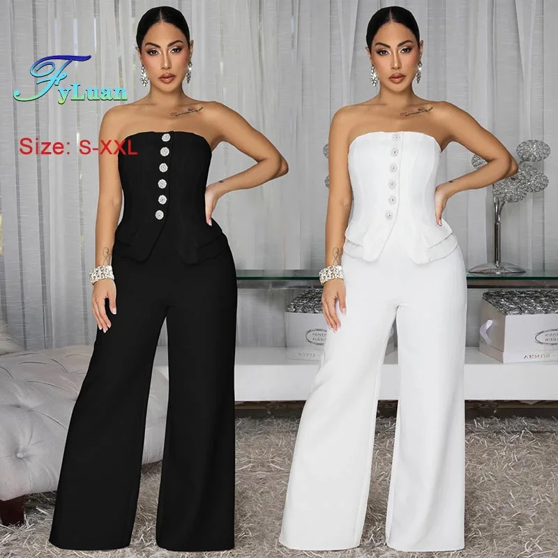 

Fashion Solid Color Jumpsuits Sexy Wrap Bust Backless Sleeveless Casual Wide Legs Pants Jump Suit Off The Shoulder Lady Clothes