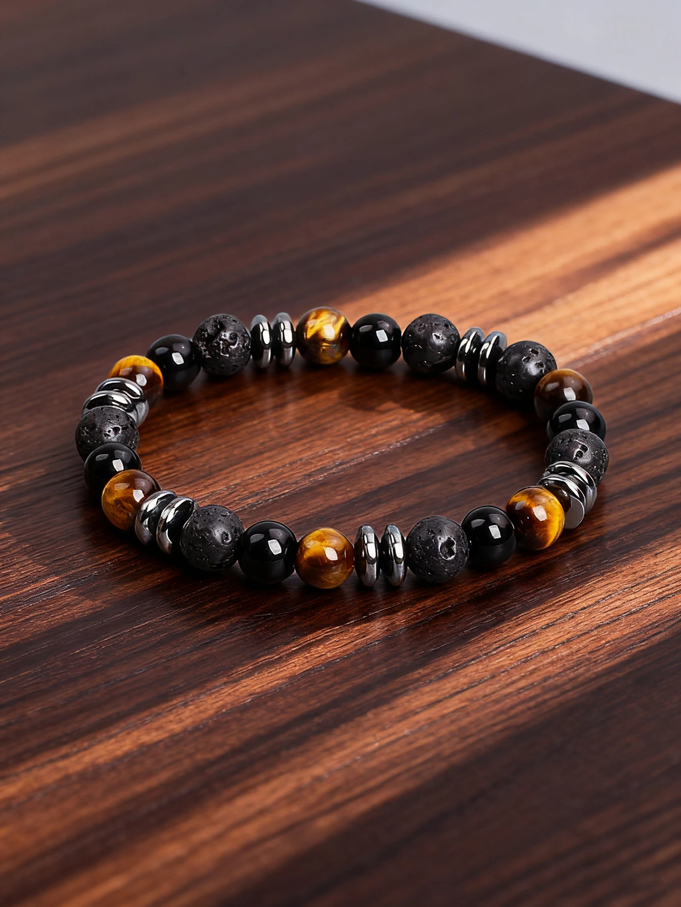 

Natural Stone Healing Bracelet Tiger Eye Onyx Lava Stone Hematite Spacer Beads Energy Protection Reiki Courage Unisex Jewelry