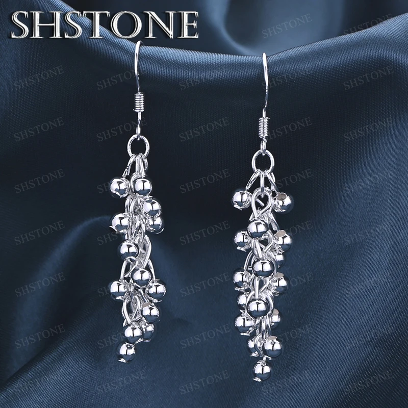 

Korean 925 Sterling Silver Smooth Grape Bead Drop Earrings High-End Jewelry Women Temperament Engagement Party Gifts Accessories