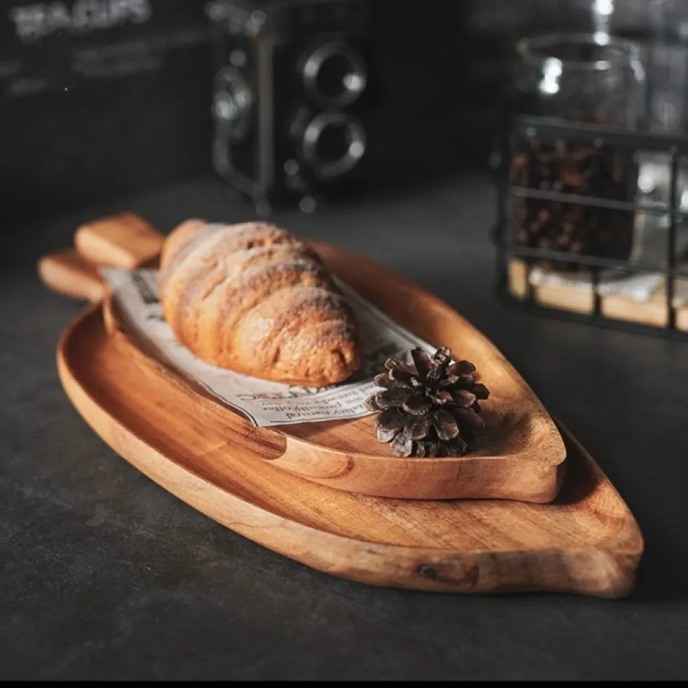 Wooden Leaf Shaped Waterproof Serving Plate Tray for Steak Sushi Grilled Meat Pizza Afternoon Tea Commercial Use As Tableware view 4