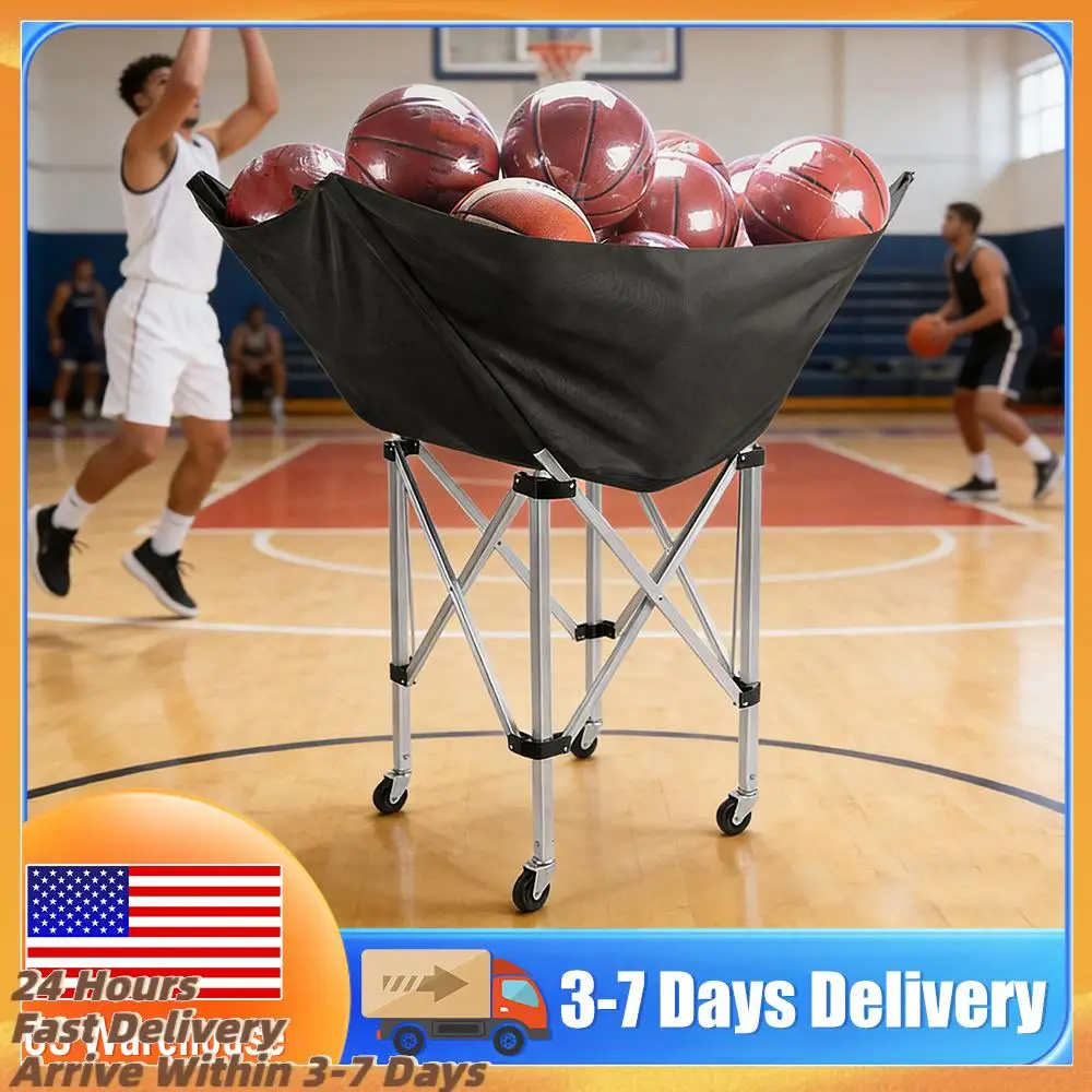 

Collapsible Hammock Ball Cart with Carry Bag Volleyball Cart with Wheels Volleyball Training Equipment Ball Holder for Garage
