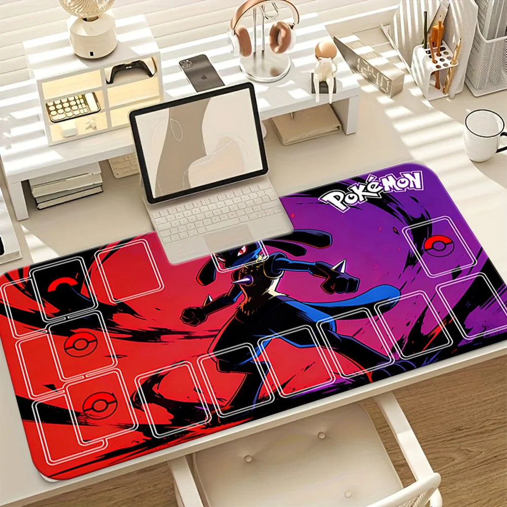 Pokemon Lucario Large Gaming Mouse Pad, Anime Red Purple Desk Mat, Non-Slip Extended Keyboard Pad for Gamer Office