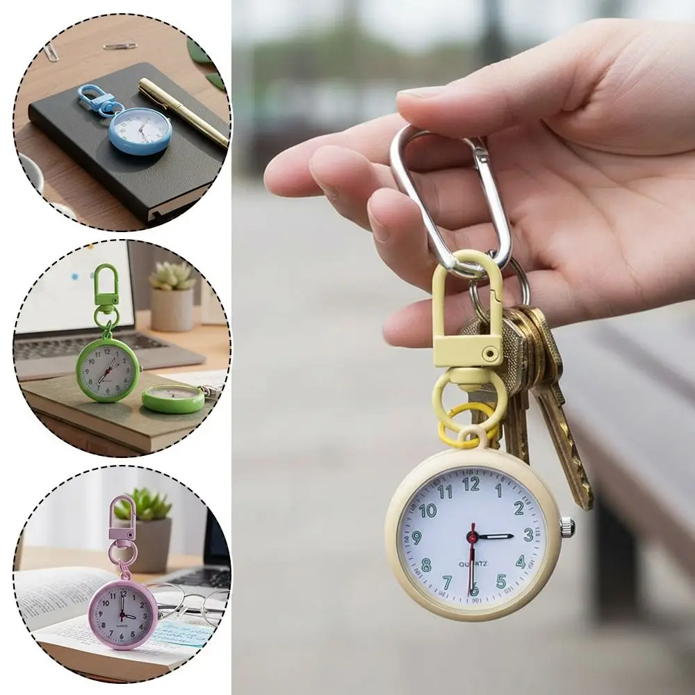 Silent Movement Exam Watch Alloy Case Leather Cover Pocket Watch Mini Size Reusable Design Keychain Watch Backpack Decoration