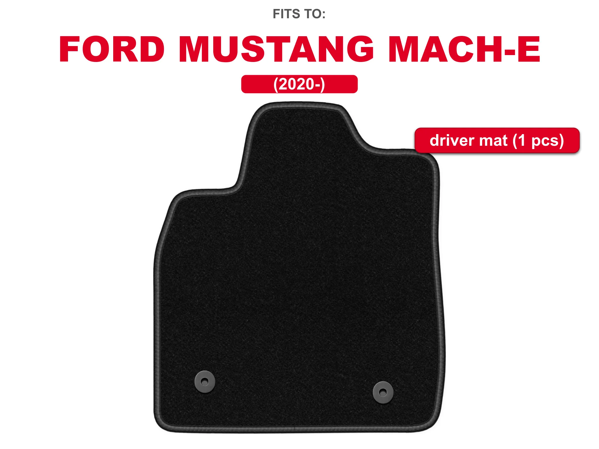 Zwarte velours bestuurdersvloermat voor: Ford Mustang Mach‑E 2020–, 1-delige autovoetmat op maat gemaakt