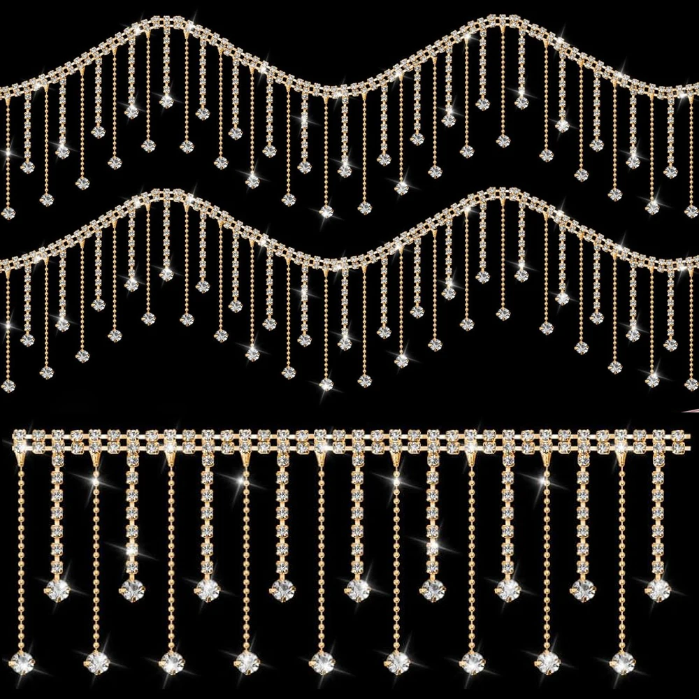 

1Yard Irregular Rhinestone Fringes Belt Tassel Diamond Fringe Rhinestones Ribbon Tassel Chain for DIY Clothing Wedding Decora
