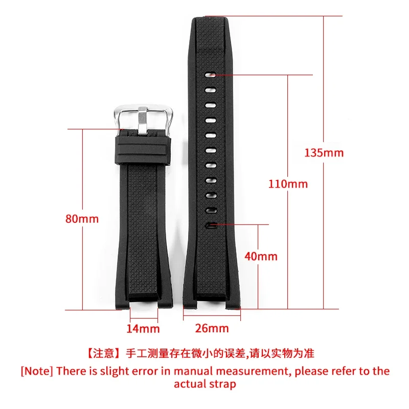 Silicone Watch Strap for Casio GST-W110/S130/B100/100g/S110 Waterproof Sweat-Proof Soft Comfortable Rubber Watchband 26mm