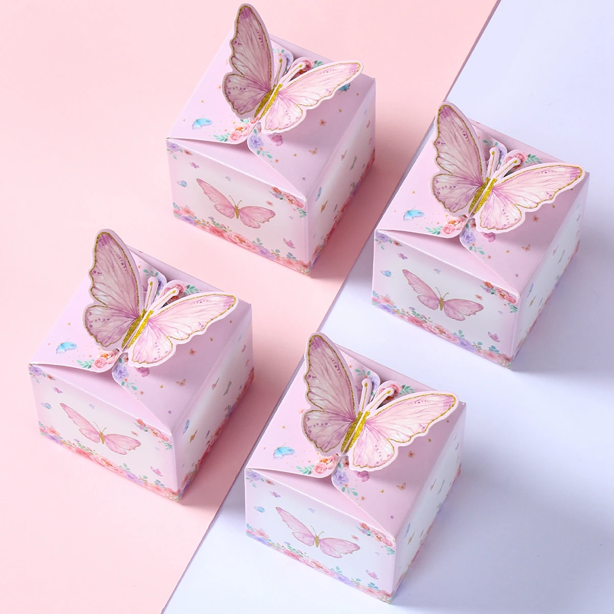 12pcs Butterfly Candy Gift Box Pink Purple Butterfly Birthday Party Decorations Wedding Supplies Baby Shower Cookie Gift Box