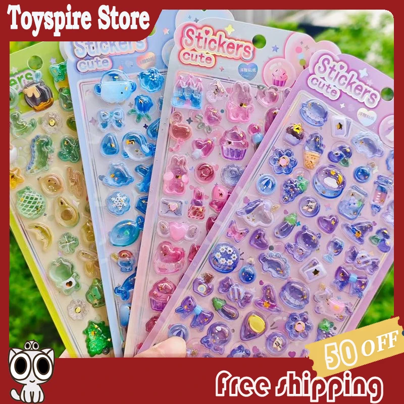 

40 шт. 3D японские объемные наклейки из кристаллического клея с рельефным изображением милых мультяшных кроликов и медвежат оптом