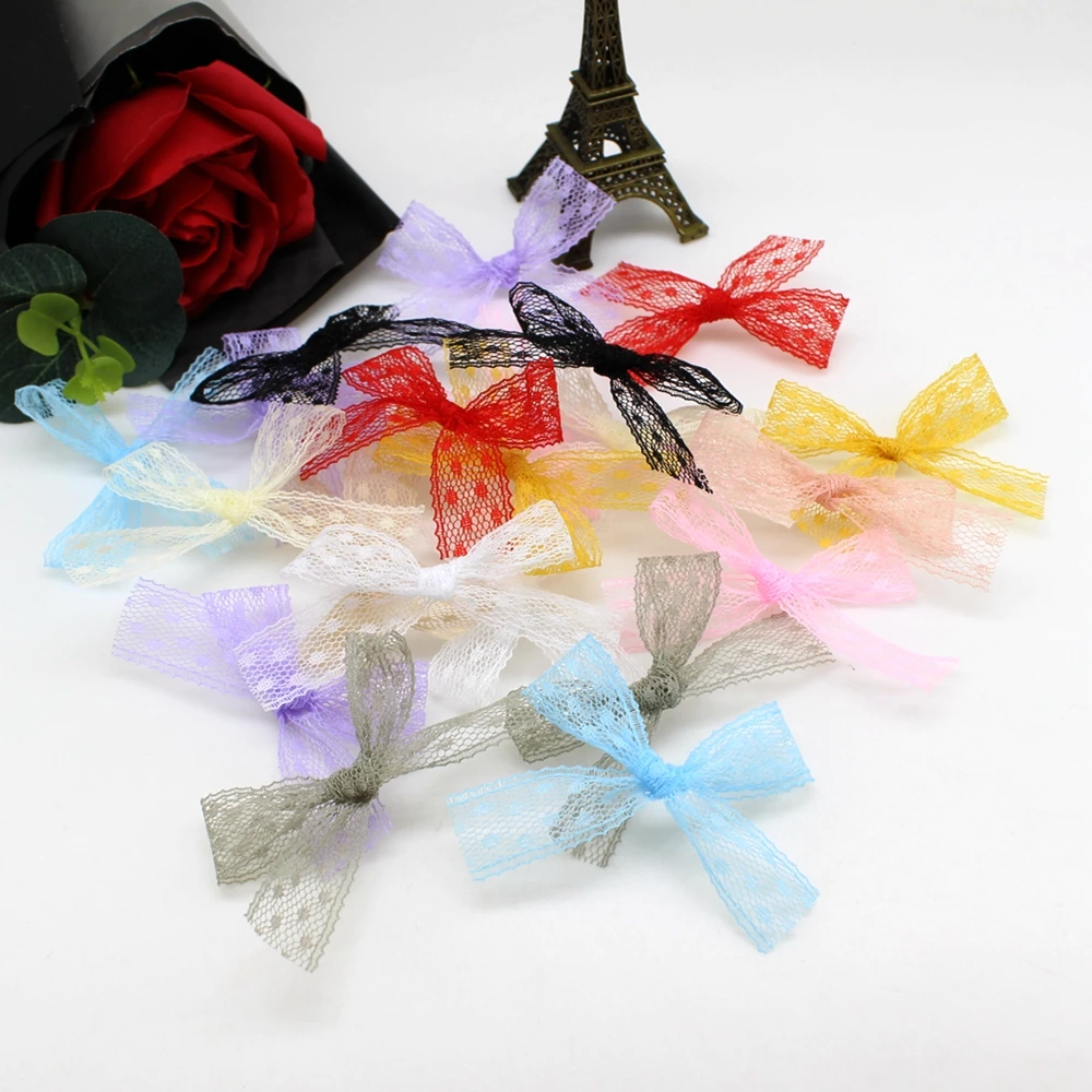 20 or 50PCS 85*85mm Lace Ribbon Bows For Craft Small Bowknot Gift Flower Wedding Bow  Handwork DIY Decoration Bows