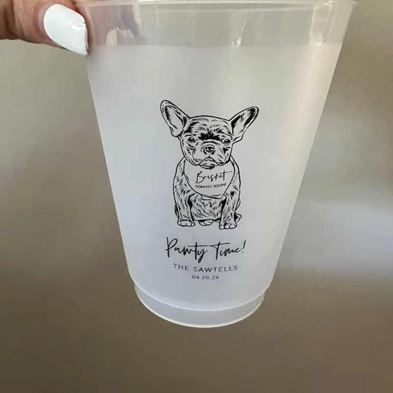 Custom Illustrated Dog Frosted Wedding Cups, Modern Wedding Cups, Custom Pet Wedding, Personalized  Wedding Favor Cups