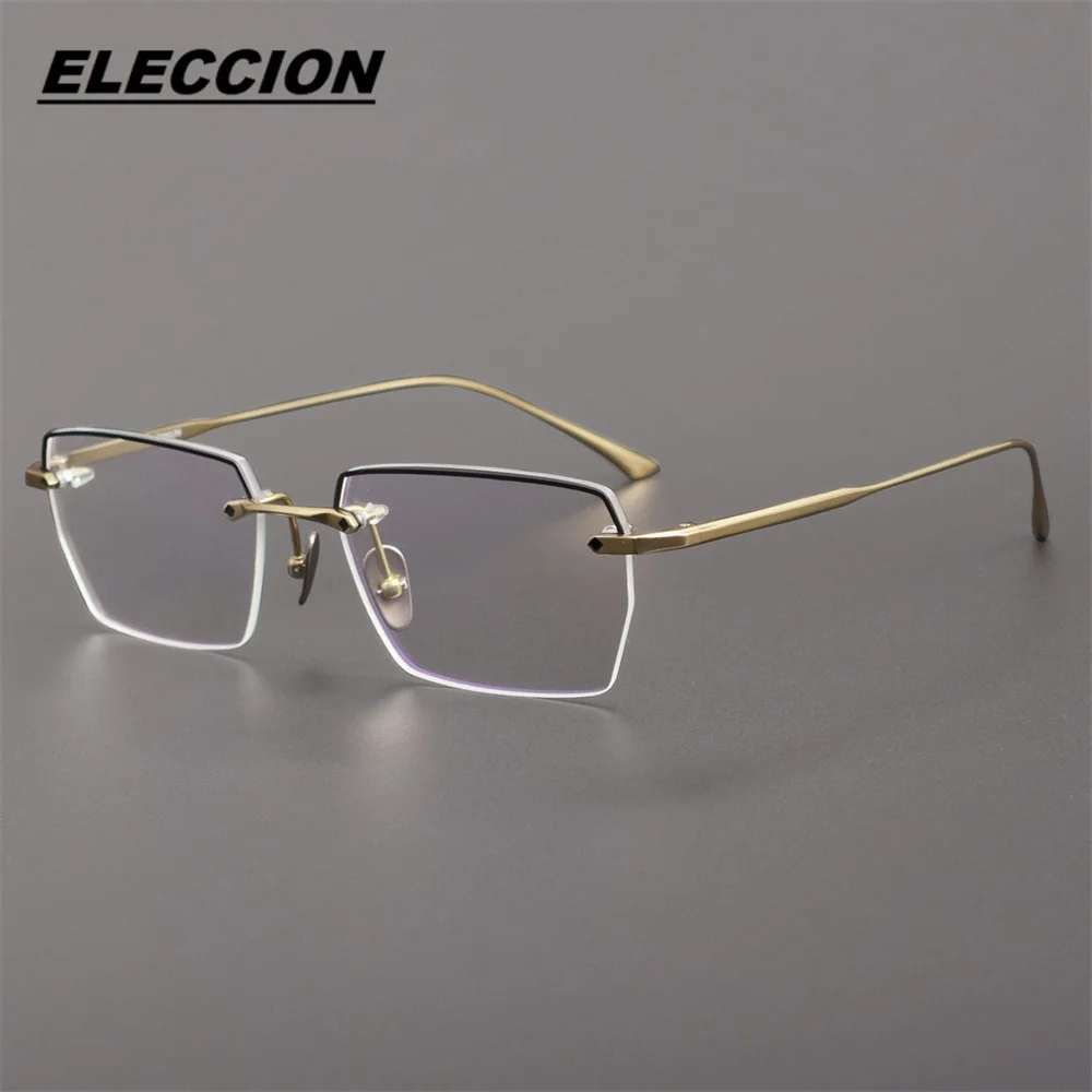 ELECCION High-quality Gentlemen\'s Rimless Glasses Optics Frame Male Frameless Eyewear Prescription Myopia Eyeglass Frames Men