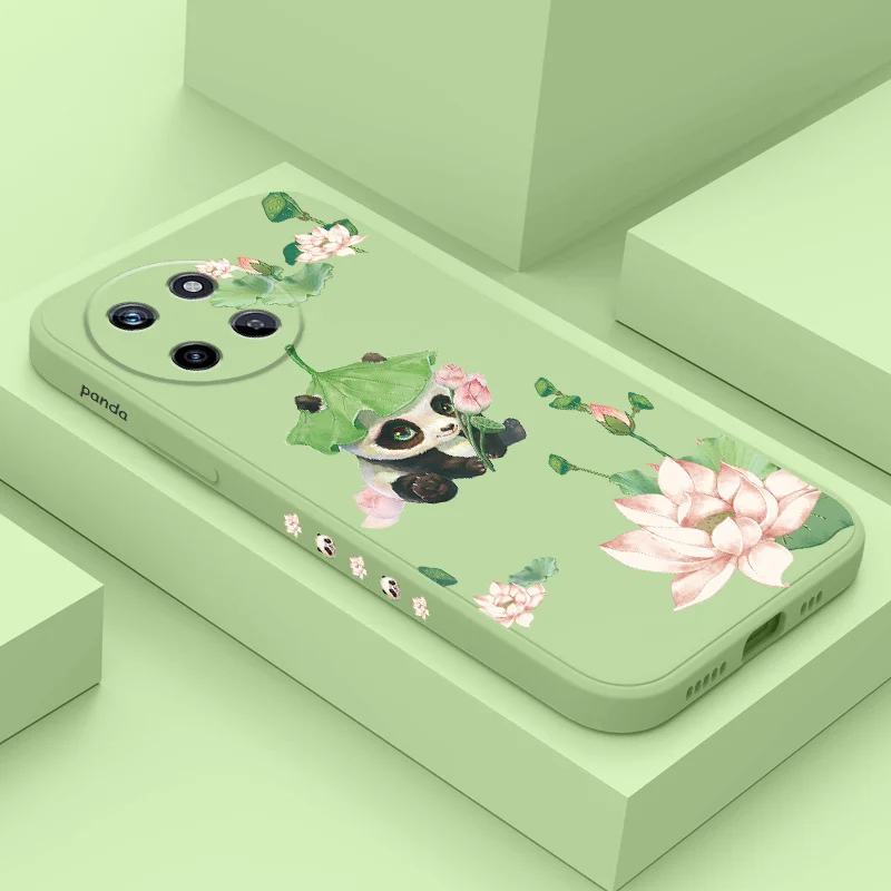 

Lotus Leaf Panda Phone Case For OPPO Realme 14 13 12 11 10 9 9i 8 8i 7 Pro Plus C35 C21Y C25Y C25 4G 5G Liquid Silicone Cover