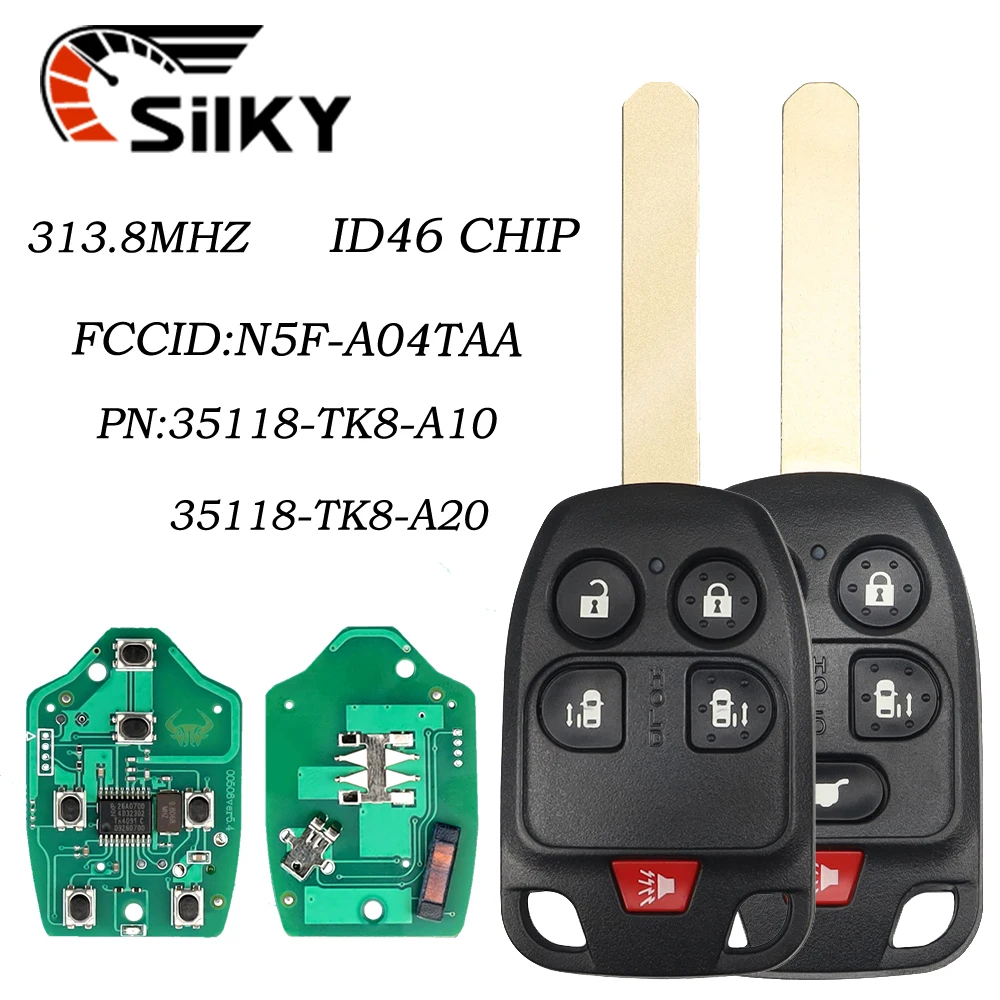 SilKY N5F-A04TAA 5/6 Button Remote Car Key for Honda Odyssey EX 2011 2012 2013 2014 313.8Mhz ID46 KeyChain Auto Keys Control
