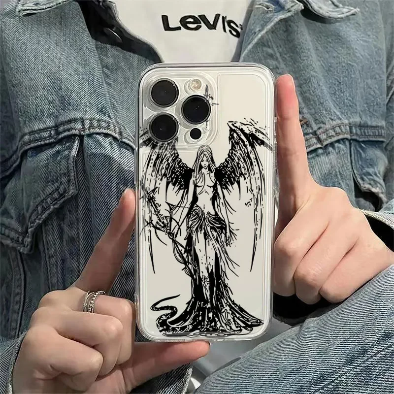 Black Angel Death demon Clear Soft Case protection for iPhone 16 15 14 13 12 11 14 Pro Max XR XS 7 8 Plus SE X Coque