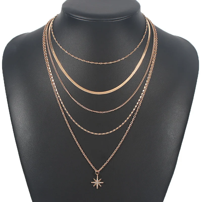 Multilayer Trend Elegant Jewelry Long Snake Chain Crystal Star Pendant Necklace Unquie Women Fashion Necklace Wholesale N0308