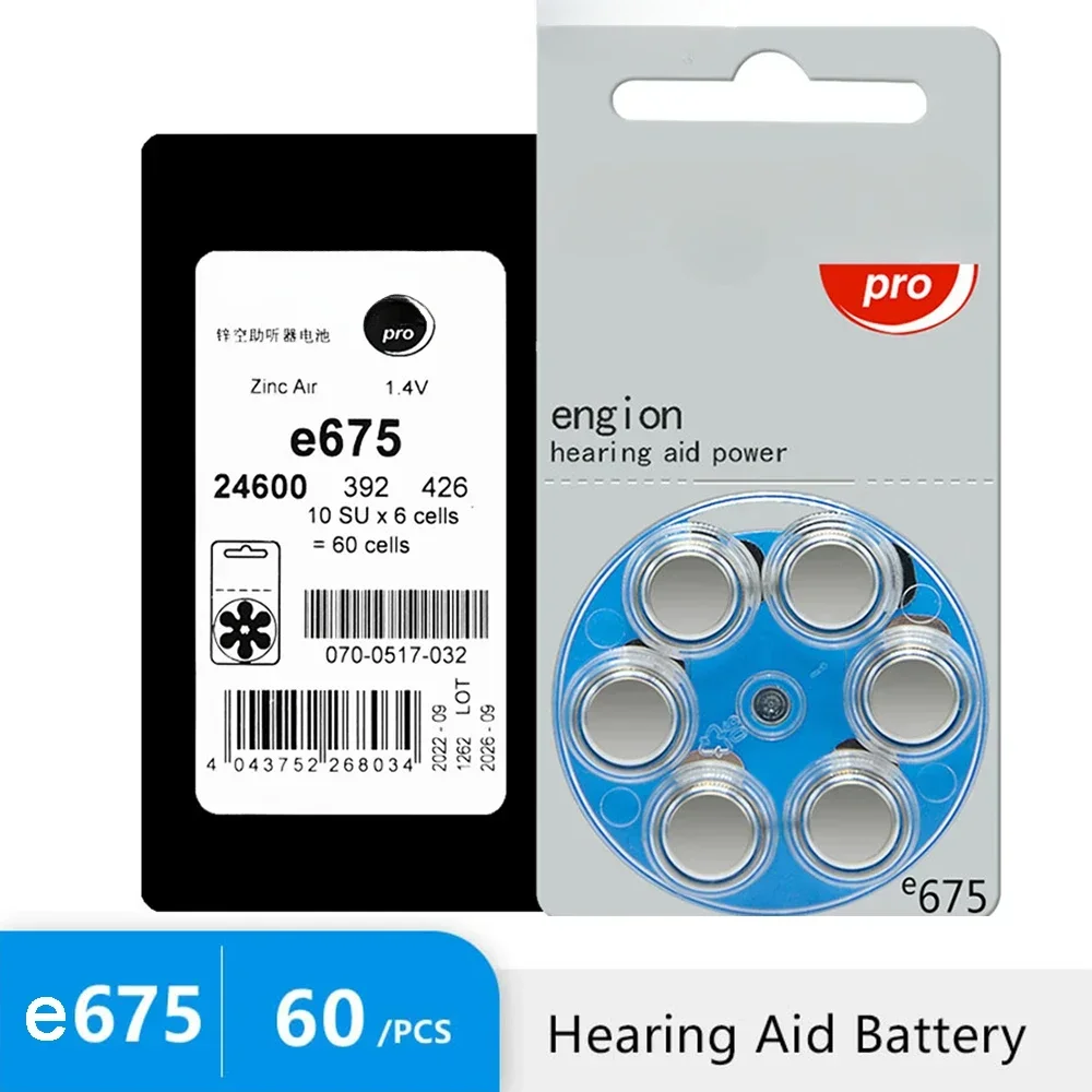 

60 pcs Hearing Aids Battery Engion e675 675 / A675 / PR44 High Performance Battery for CIC Hearing Aid Made in Germany