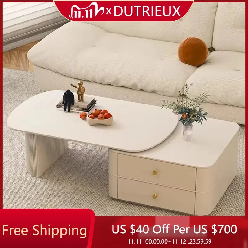 

Cream Storage Coffee Table Living Room White Simple Aesthetic Large Clear Coffee Tables Modern Cloud Mesas Bajas Hotel Furniture
