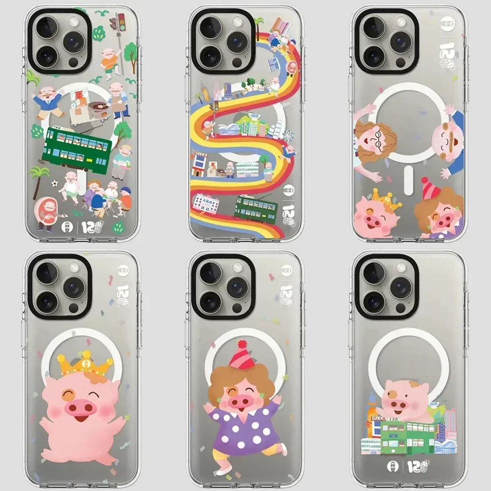 

Cute Cartoon Pig Transparent Border Magnetic iPhone 13 14 15 Pro Max Protective Case