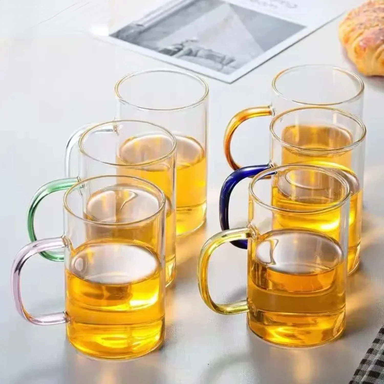 1set 400ml Glass Coffee Cups with Handles 6 Different Colored Tea Cups Beer Milk Family Gathering Drinkware Can  Used As Gifts