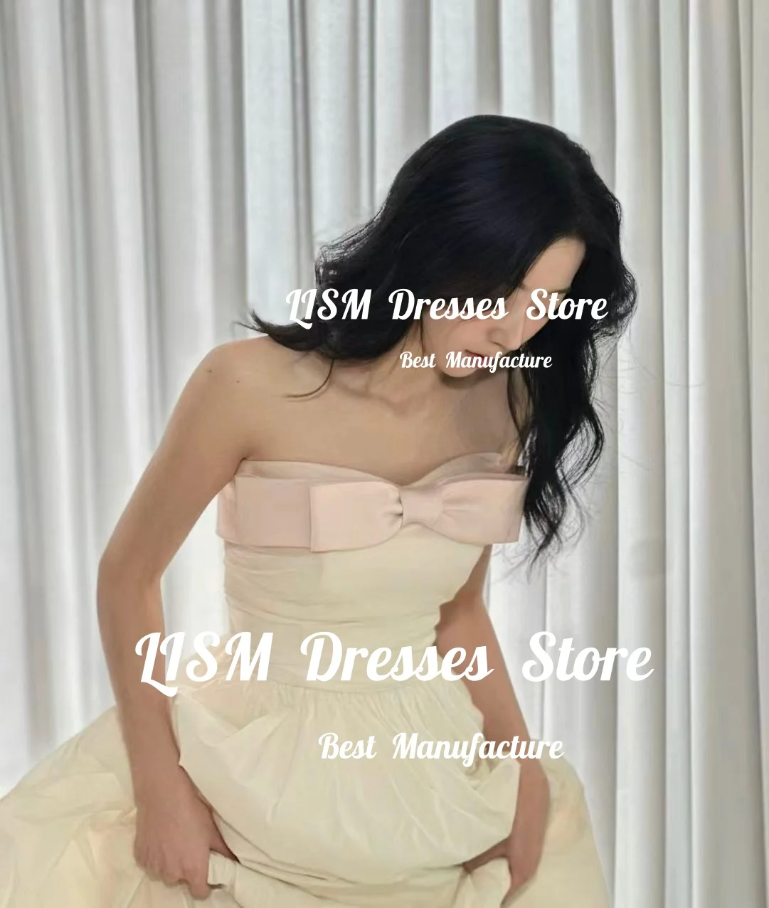 Lism Elegant Wedding Dress Bow Ivory Taffeta Corset Back Train A-Line Korea Photoshoot Bridal Reception Gown Custom 웨딩드레스 2026