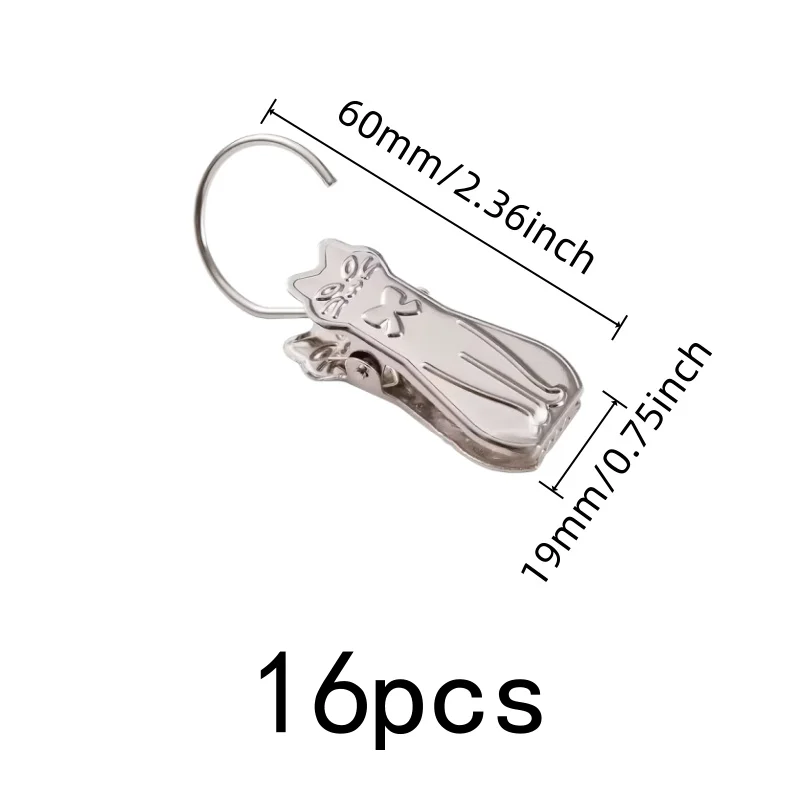 Cat Curtain Clips 16 pcs, Cute Cat Shape Design, Decorative Home Accent, for Bedroom Curtain Decor, Multipurpose