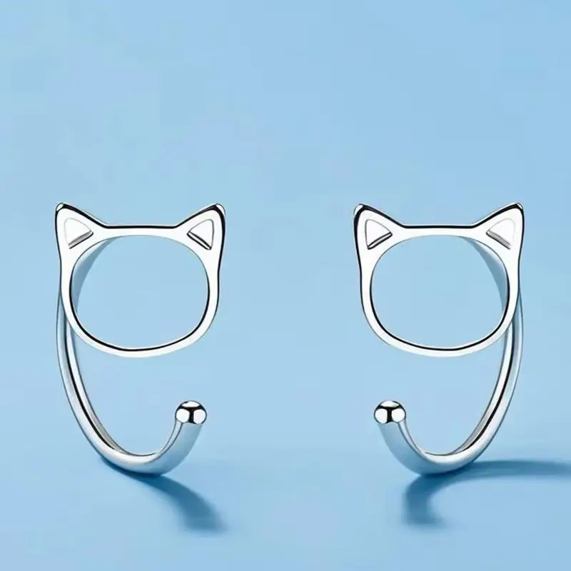 Fashion Simple Hollow Cute Cat Stud Earrings For Women Girls Silver Color Small Earrings Teen Jewelry image 4