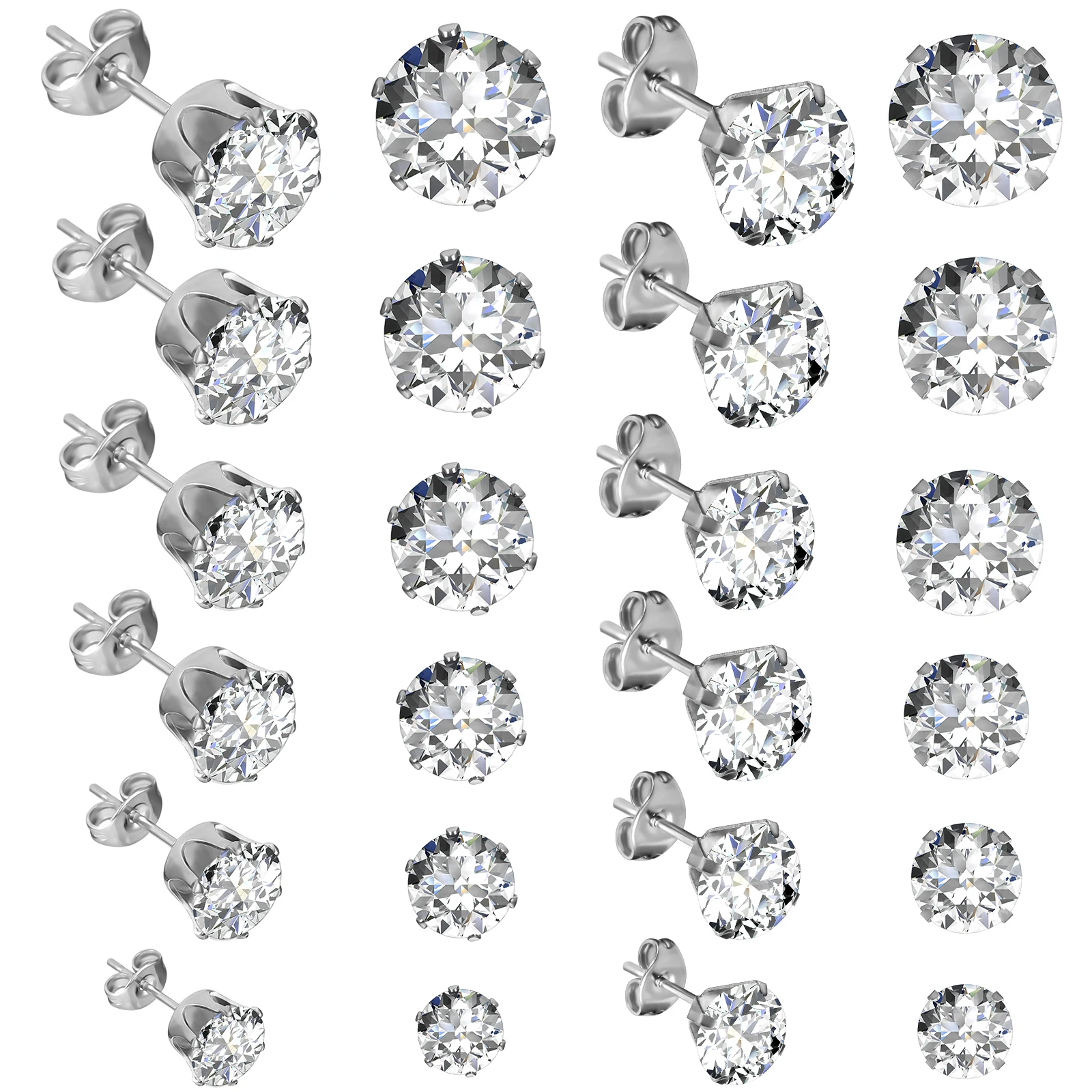 

Silver Stud Earrings for Women Small Zircon Cubic Zirconia Studs Safe Comfortable Lightweight Classic Design