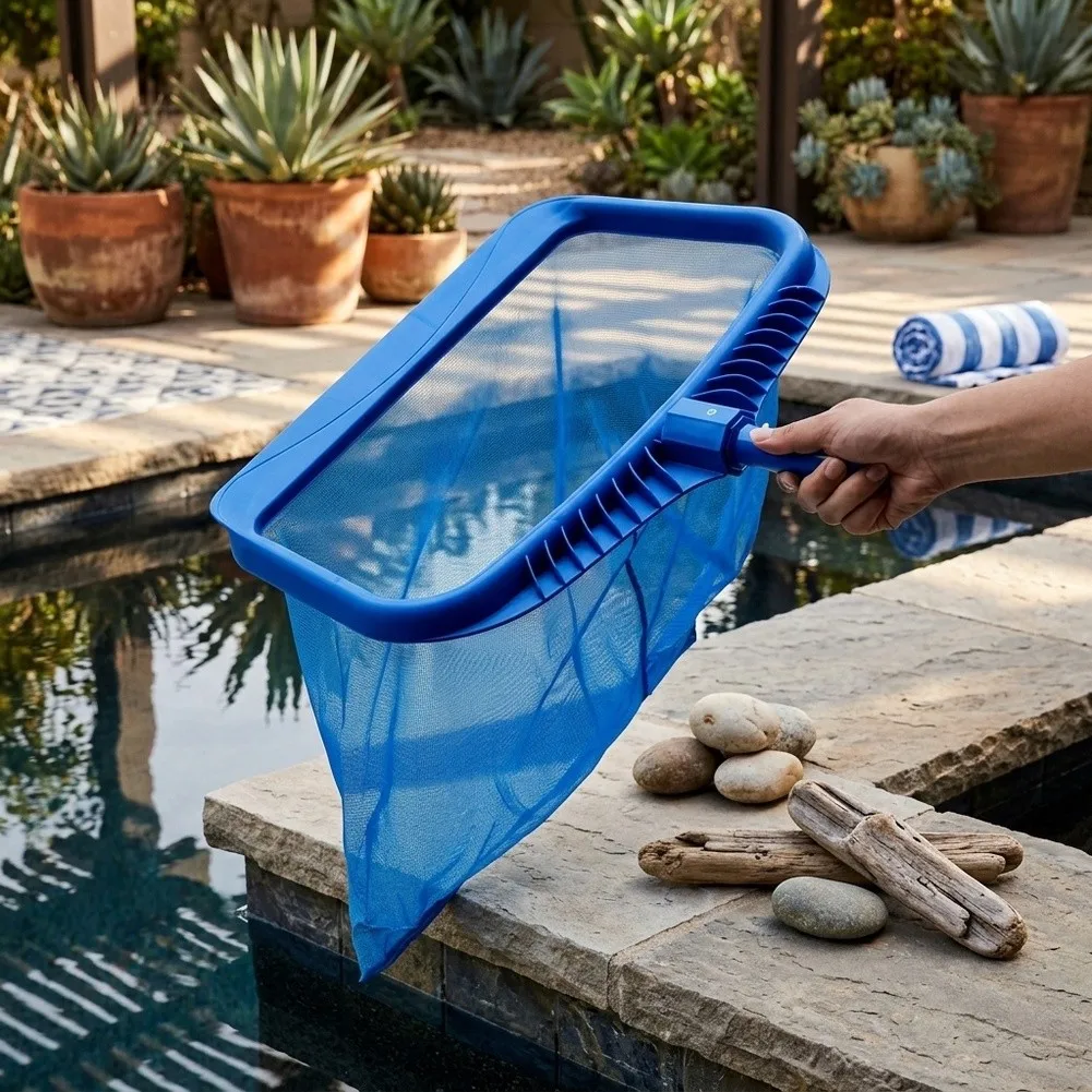 Professional Pool Net Set with Deep Bottom and Flat Leaf Skimmer for Easy Debris Removal - ABS Material Blue 2-Piece
