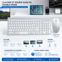 AZERTY French Layout Dual Mode 2.4G+Bluetooth Ultra-Slim Wireless Keyboard Mouse Set Compact for PC Laptop IOS Windows MacOS
