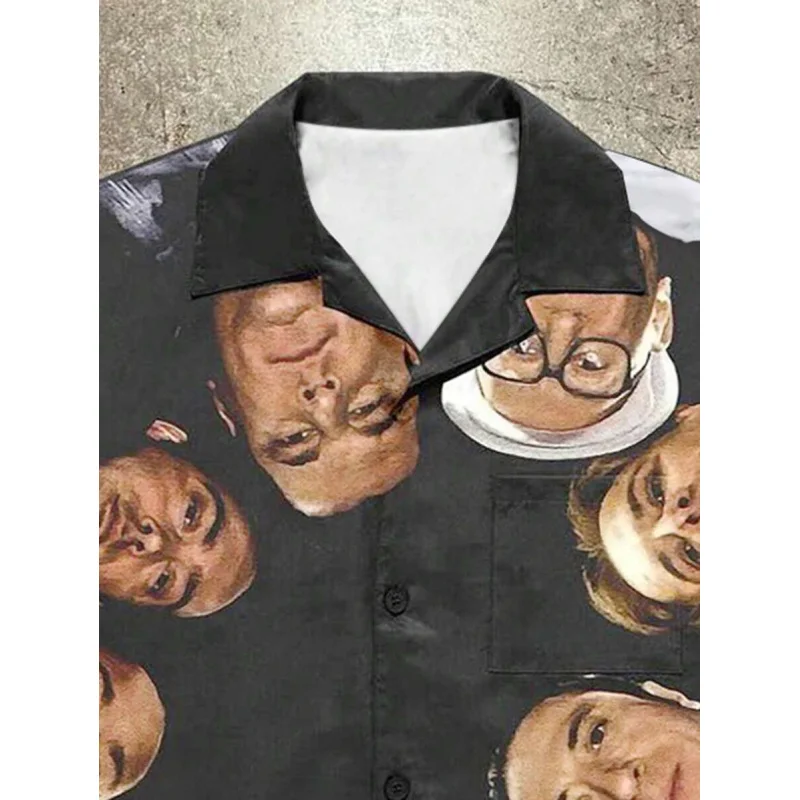Men's Summer Short Sleeve Shirt, Portrait Print, Fashion Casual Shirt