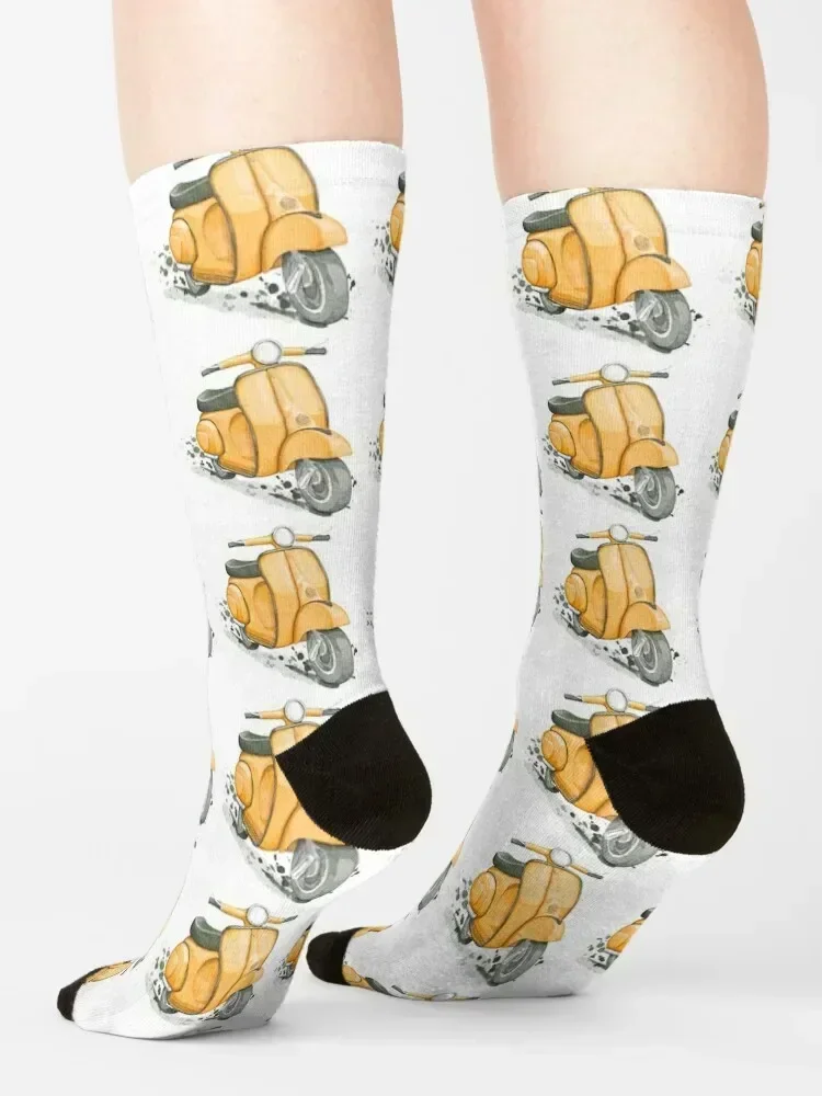 Yellow Classic scooter white background vintage style Socks funny gifts man gift anime Ladies Socks Men's