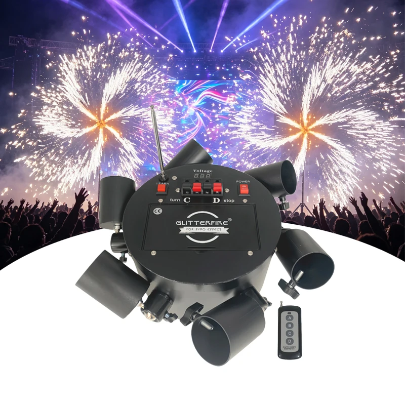 Wireless Remote Control 360° Rotating 6-Shot Stage Spark Machine for Party Stage Wedding Special Effects Pyrotechnics