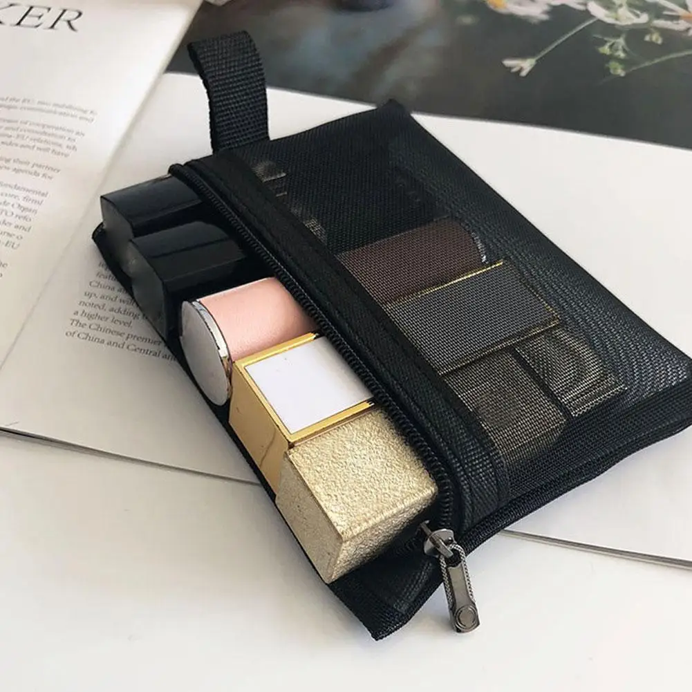 1/3 Stuks Zwarte Mesh Make-Up Tas Vrouwen Toiletspullen Reizen Draagbare Make-Up Organizer Rits Tas Kleine Grote Case Cosmetische Opbergtas