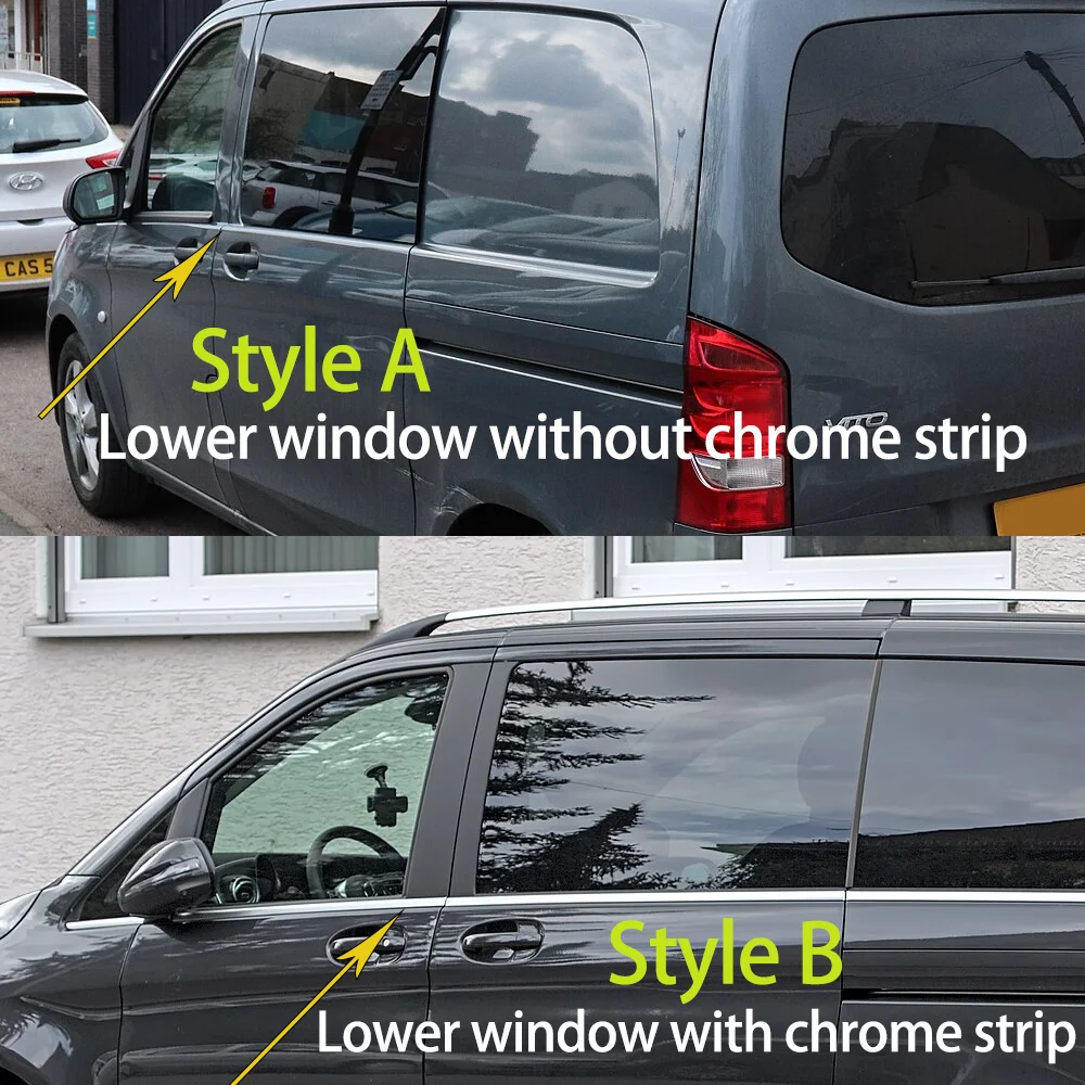 ملصق حواف النافذة لسيارة Mercedes-Benz V-Class Vito W447 Metris Valente 2015 ~ 2025 PC B C غطاء عمود ملحقات ملصقات الباب