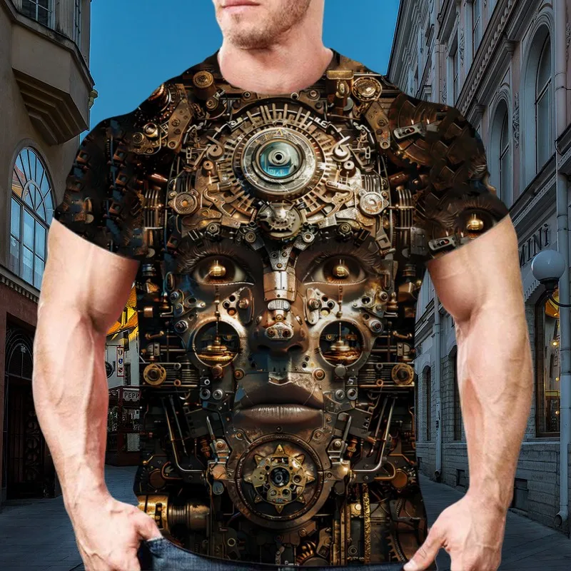 

Mecha Pattern 3d Printed Men's T-Shirt New Fashion Heavy Metal Hip Hop Tough Guy Style Street Trend Summer Casual Short Sleeve