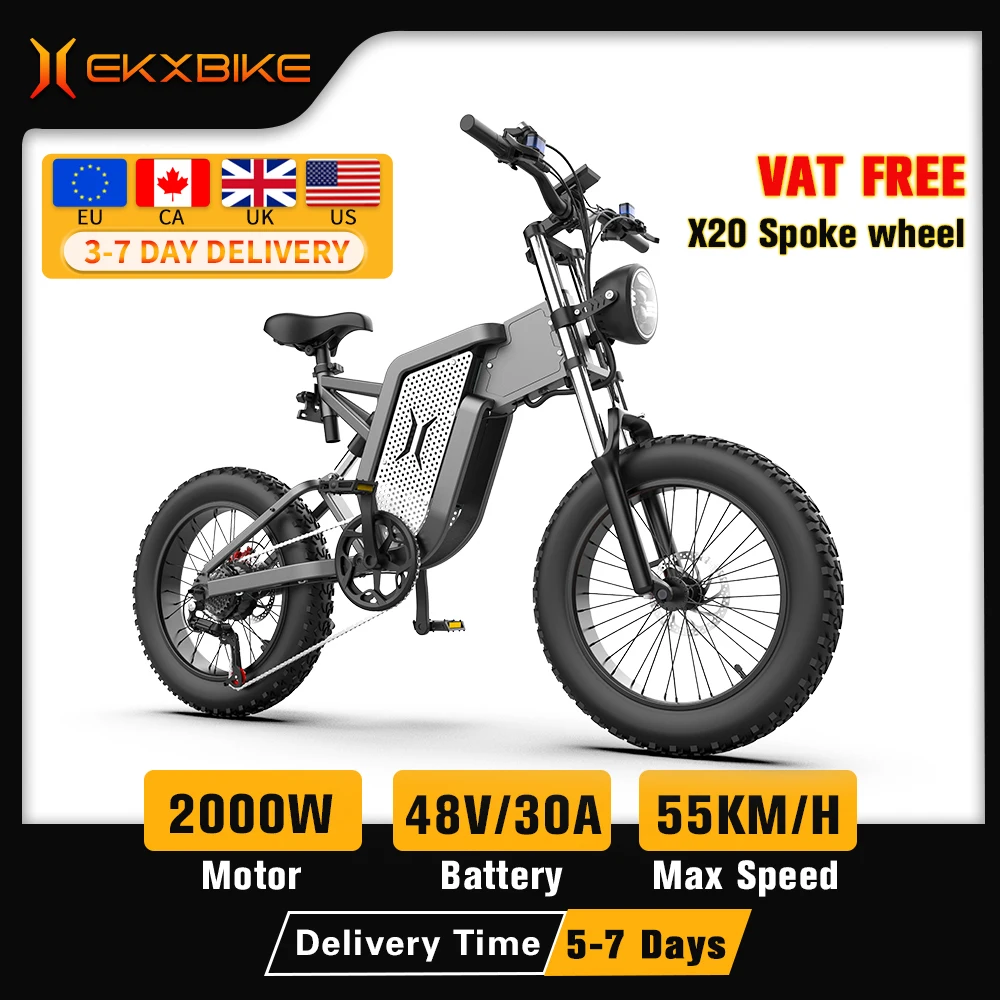 EKX-Bicicleta Eléctrica X20 de velocidad máxima, bici con Motor de 2000W y batería de iones de litio de 48V y 35Ah, con neumáticos anchos de 20x4,0