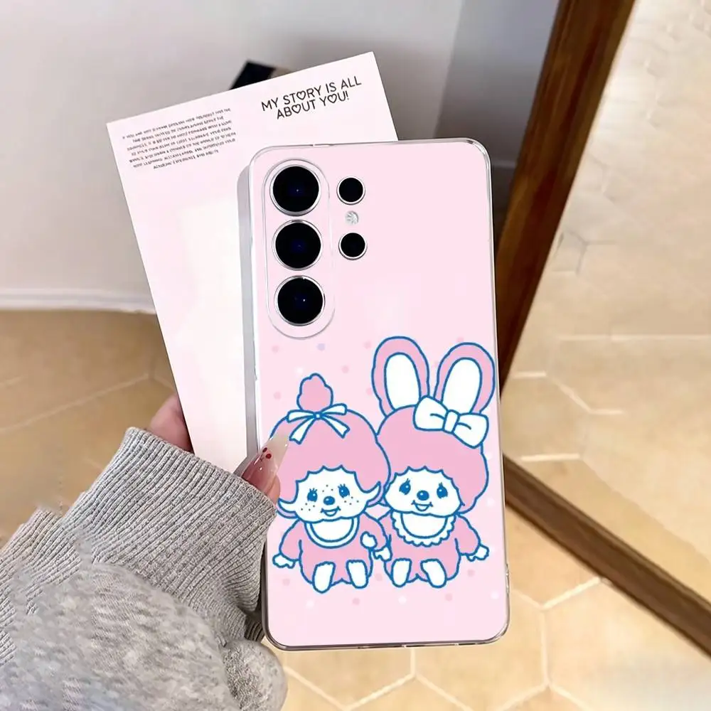 Cute M-Monchhichi Phone Case For Samsung S25,S24,S21,S22,S23,S30,Ultra,S20,Plus,Fe,Note,10,9,5G Transparent Cover