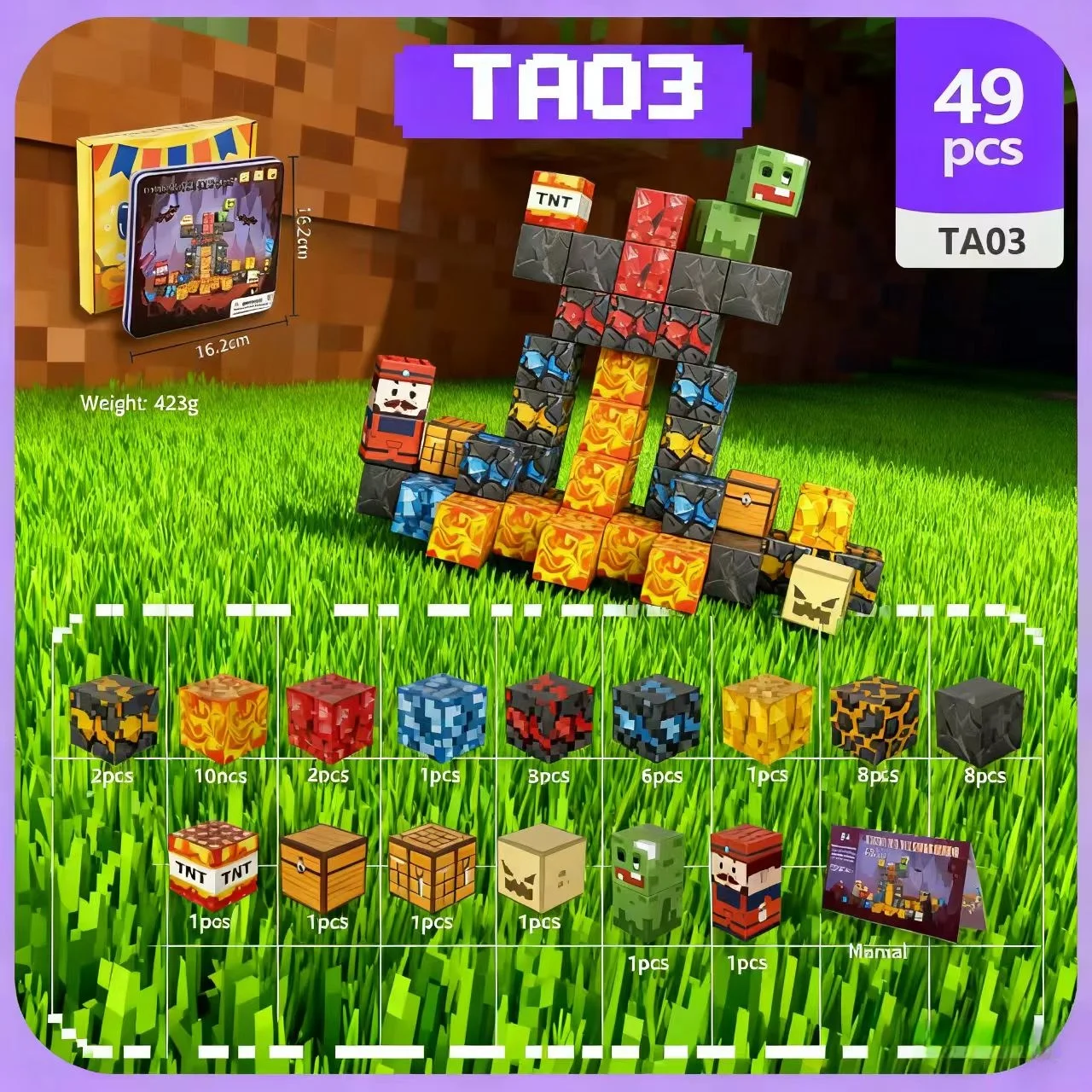 Juego de construcción de cubos magnéticos con caja de hierro con partículas magnéticas para juguetes educativos para niños. Adecuado para niños y niñas.