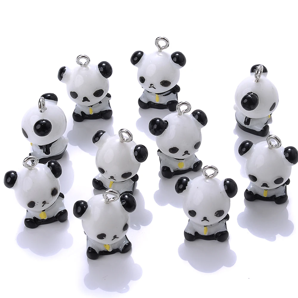 5 Stuks Zwart Wit Schattige Panda Hars Bedels Diy Bevindingen Kawaii Telefoon Sleutelhanger Armbanden Oorbel Hanger Bedels Voor Sieraden Maken