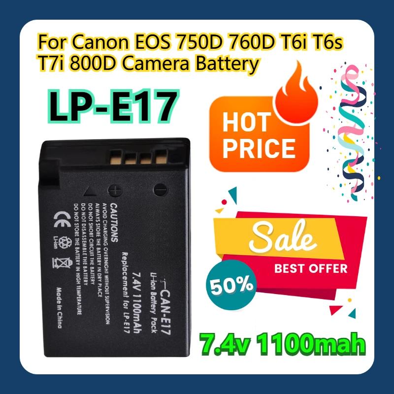 

For Canon EOS 750D 760D T6i T6s T7i 800D Camera LP-E17 Battery