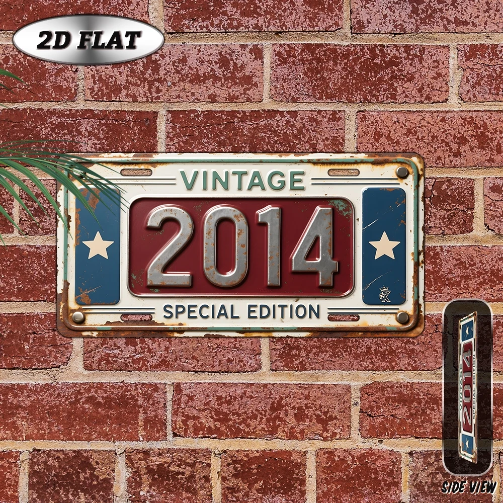2D Flat, [2D Flat] 1pc 1pc 2014 Vintage Special Edition Year Sign - Aluminum Wall Plaque Suitable for /Outdoor Decor, Retro 2014