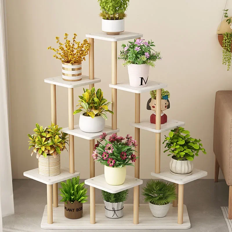 Multi Layer Plant Shelves Corner Bamboo Luxury Straight Removable Plant Stand Legs Ladder Soporte Para Plantas Home Decoration