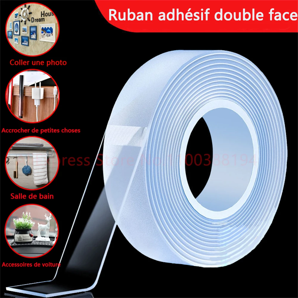 Bande adhésive Double face Ultra forte, Stickers muraux imperméables, réutilisable, résistante à la chaleur, pour salle de bains, cuisine, tapis de voiture,Multifonctionnel Nano Ruban Scrapbooking Transparent Amovible