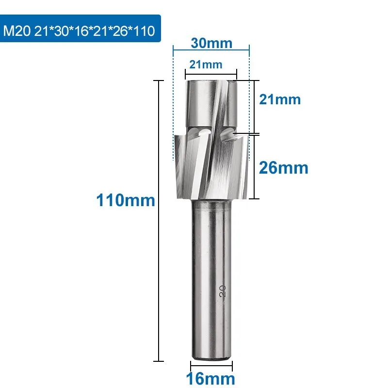 XCAN 1pc HSS Senker Fräser M 3,2-M20 4 Flöte Pilot Stoßen Bit Senker Fräser für Holz/Metall Bohren