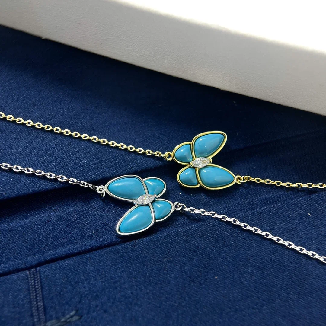 

2025 hot sale new s925 original luxury fashion classic light blue butterfly bracelet real photos