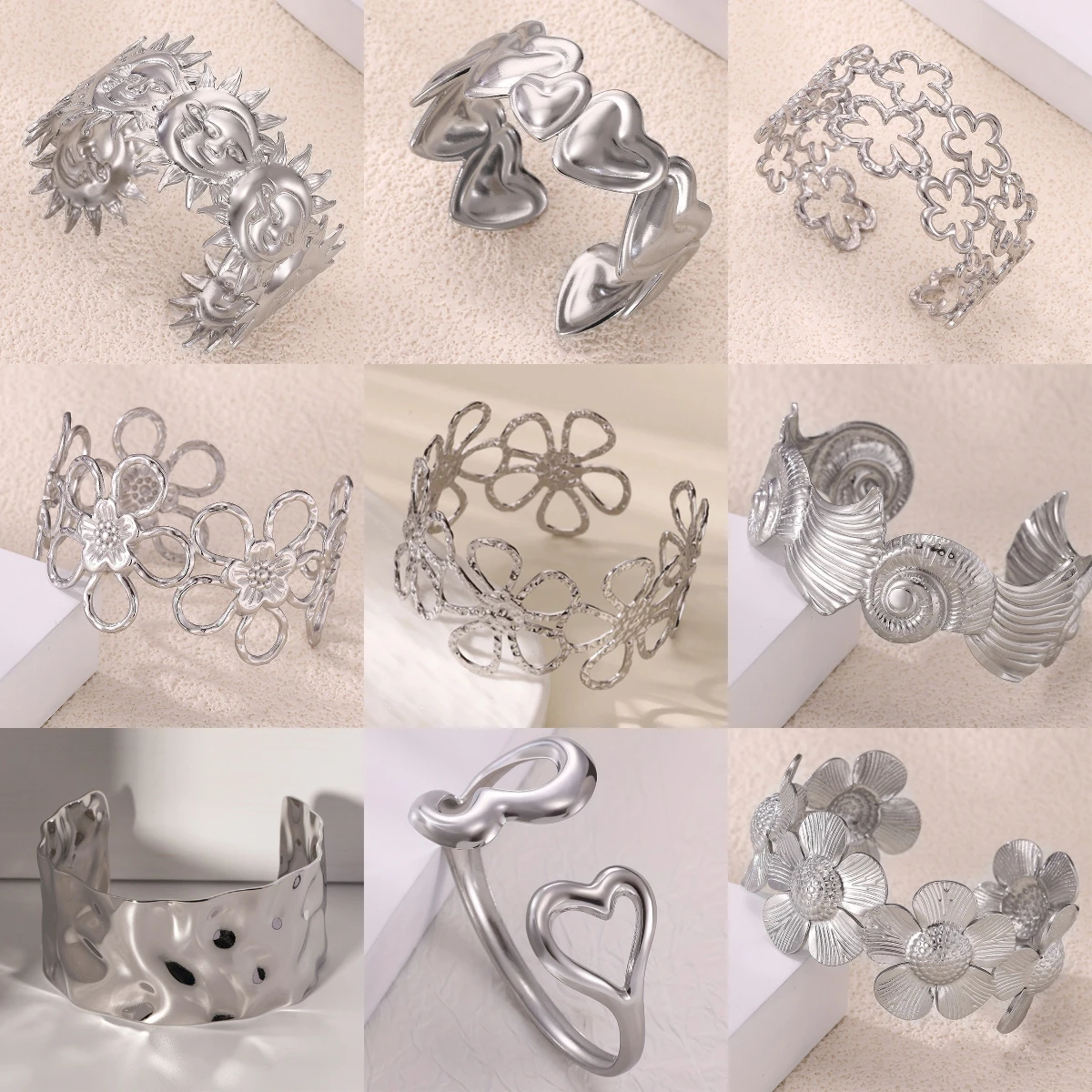 Blumen-Hohlarmreifen für Damen, modisch, wasserdicht, geometrisches Armband, breiter Handschmuck, Pulseras, Sommergeschenk