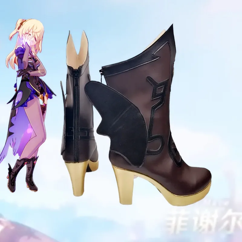 New Game Genshin Impact Fischl Cosplay Shoes Boots Female Or Male High Heels Women Brown  Halloween Clothing Accessories