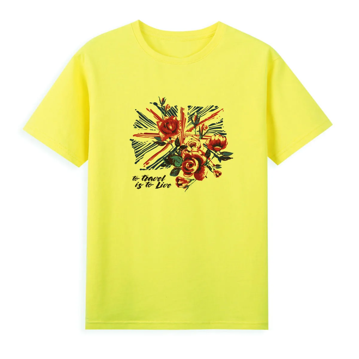 Hand-painted graffiti art flower print T-shirt New girls fashion popular Tshirt Premium breathable soft top A1-18