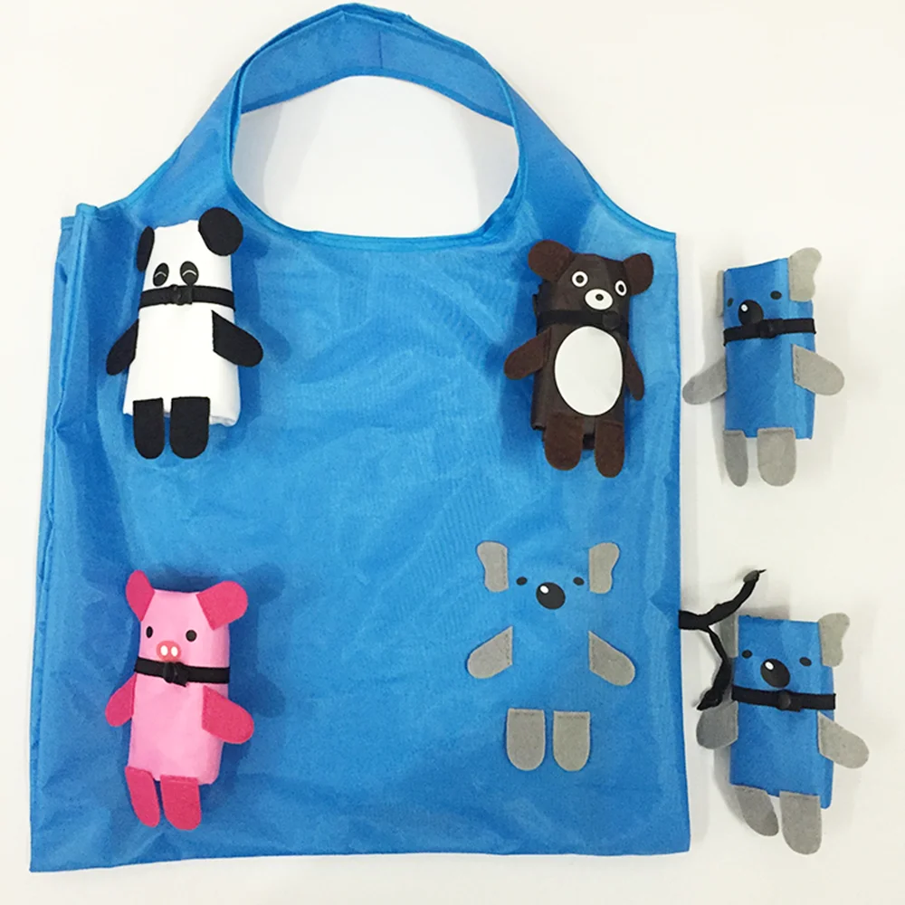 

Креативная складная сумка для покупок из полиэстера с изображением панды и медведя, эко-сумка, переработанная сверхпрочная сумка для хранения с индивидуальным принтом